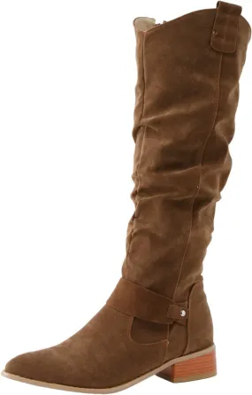 Ankle Boots For Women Retro Solid Color Thigh High Boots Pleated Suede Chunky Heeled Knee High Cowgirl Boots