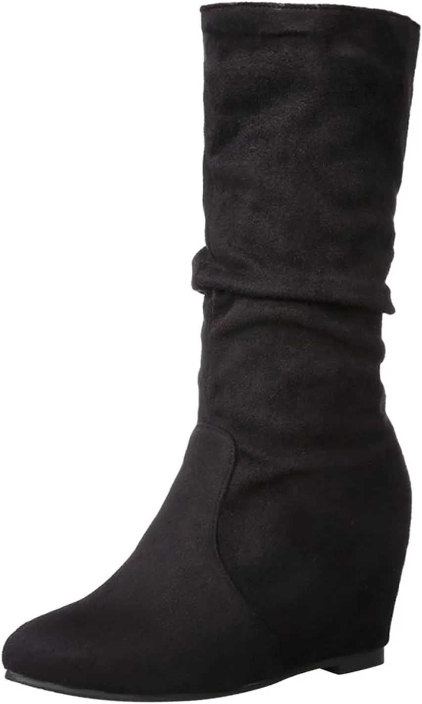 Ankle Boots For Women Retro Wedge Mid-Calf Western Cowboy Boots Zipper Cute Round Toe Knee High Fall Booties