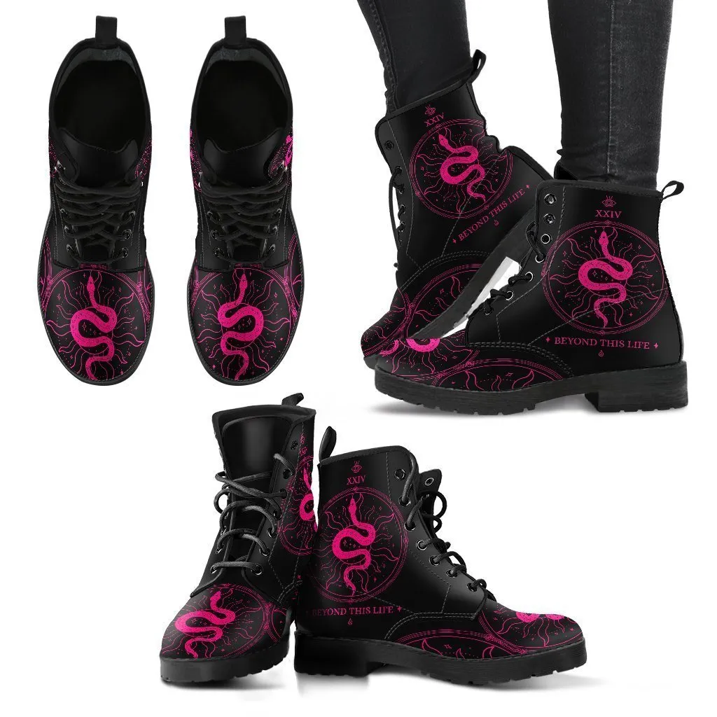 Black Combat Boots - Snake Boots | Women's Black Hipster Boots, Vegan Leather Boots, Custom Shoes