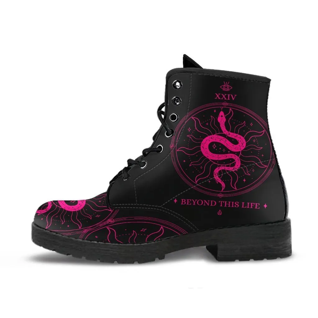 Black Combat Boots - Snake Boots | Women's Black Hipster Boots, Vegan Leather Boots, Custom Shoes