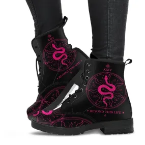 Black Combat Boots - Snake Boots | Women's Black Hipster Boots, Vegan Leather Boots, Custom Shoes