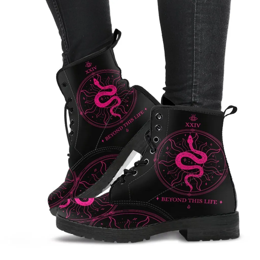 Black Combat Boots - Snake Boots | Women's Black Hipster Boots, Vegan Leather Boots, Custom Shoes