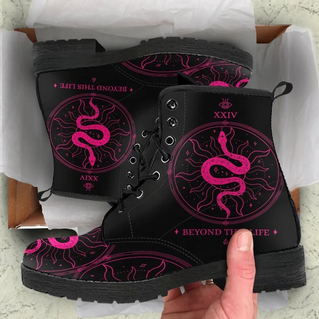 Black Combat Boots - Snake Boots | Women's Black Hipster Boots, Vegan Leather Boots, Custom Shoes