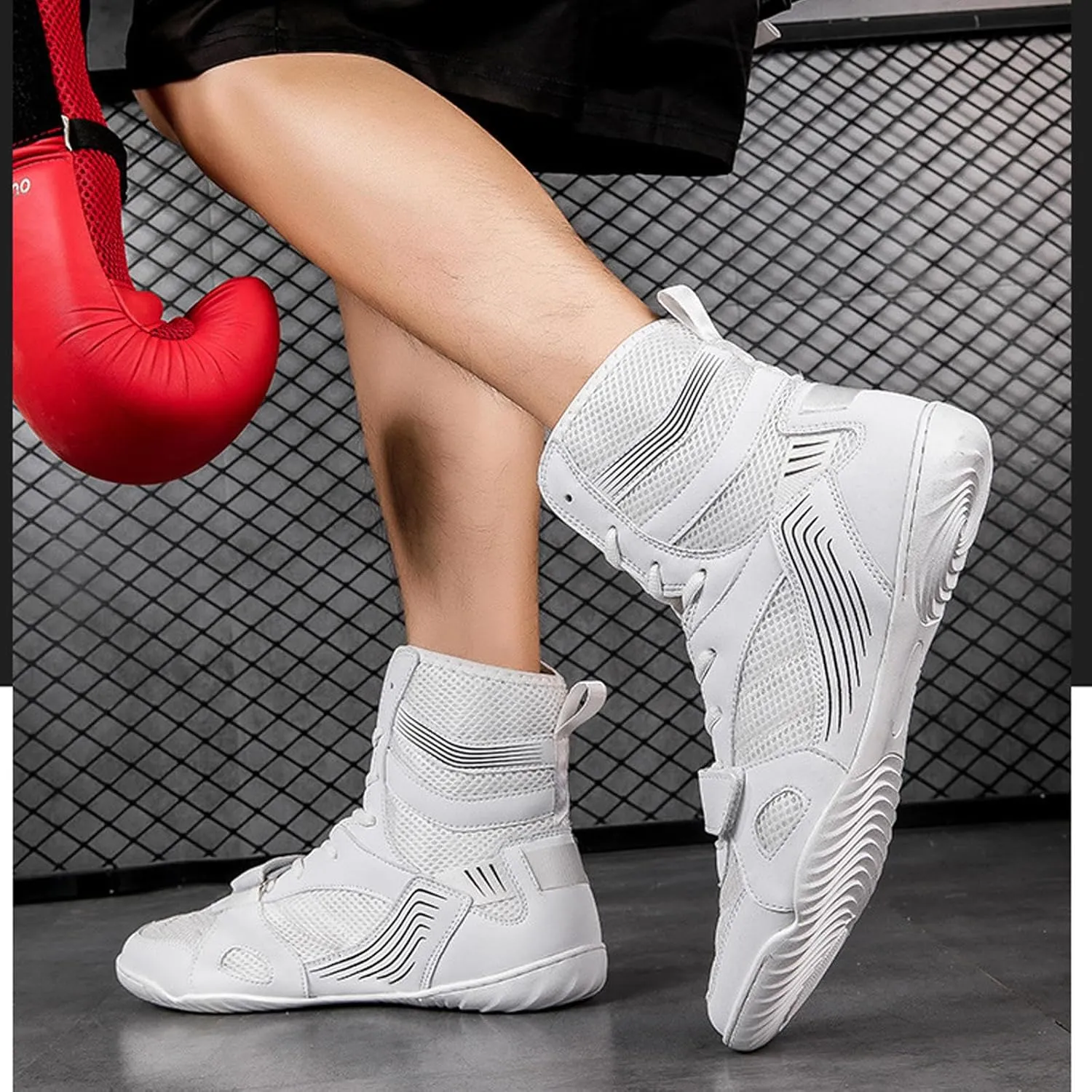 Boxing Shoes Men's Wrestling Shoes Breathable Indoor Fitness Combat Boxers Trainer Boxing Shoes, Anti Slip Wear-resistant Martial Arts Boots