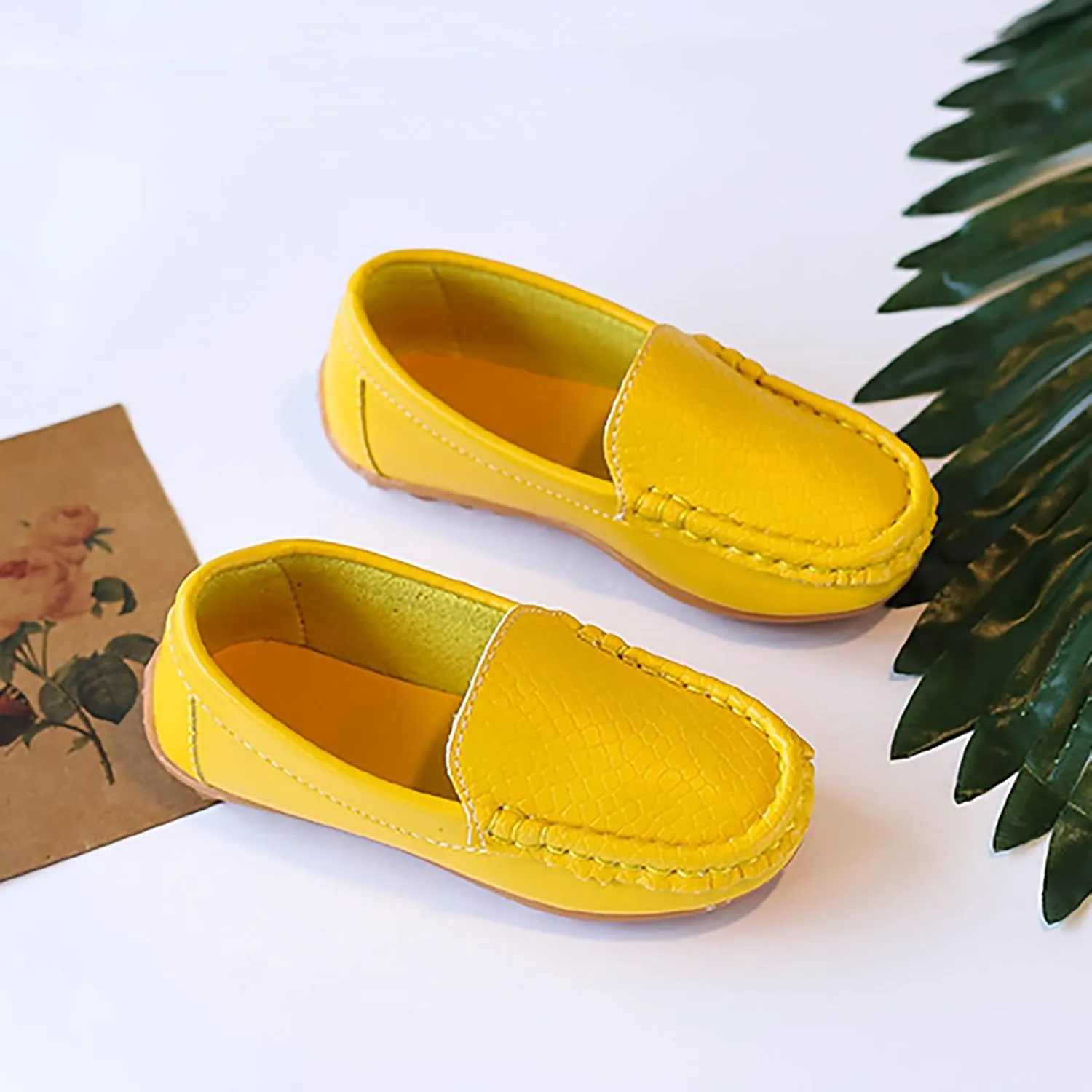 Boys Girls Loafer Shoes Soft Synthetic Leather Slip On Moccasin Flat Boat Dress Shoes Toddler Infant Platform