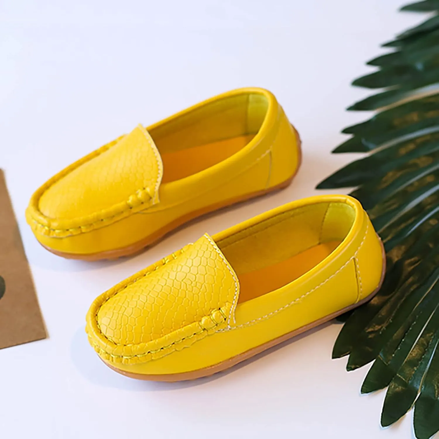Boys Girls Loafer Shoes Soft Synthetic Leather Slip On Moccasin Flat Boat Dress Shoes Toddler Infant Platform