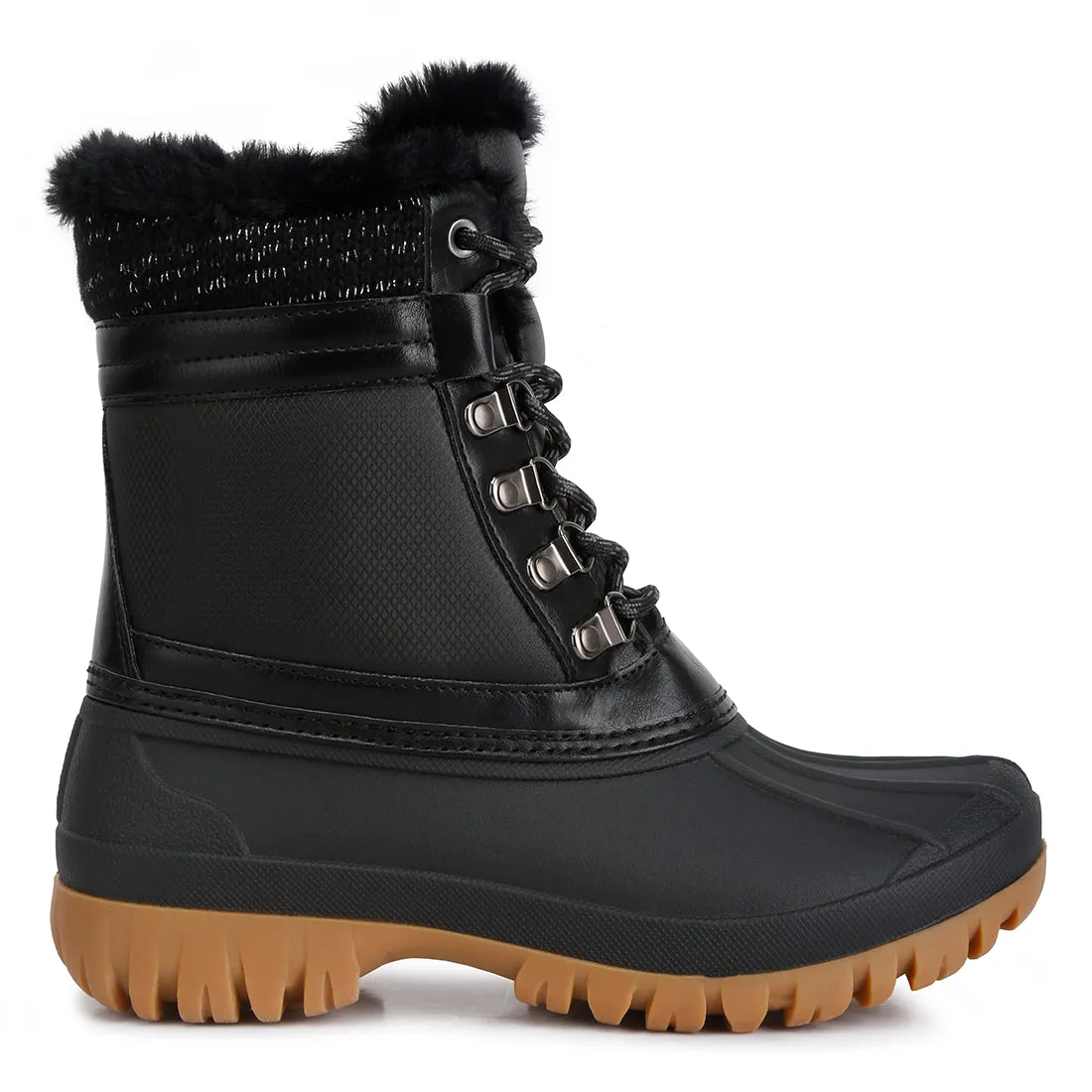 Capucine Fur Collar Contrasting Lug Sole Boots