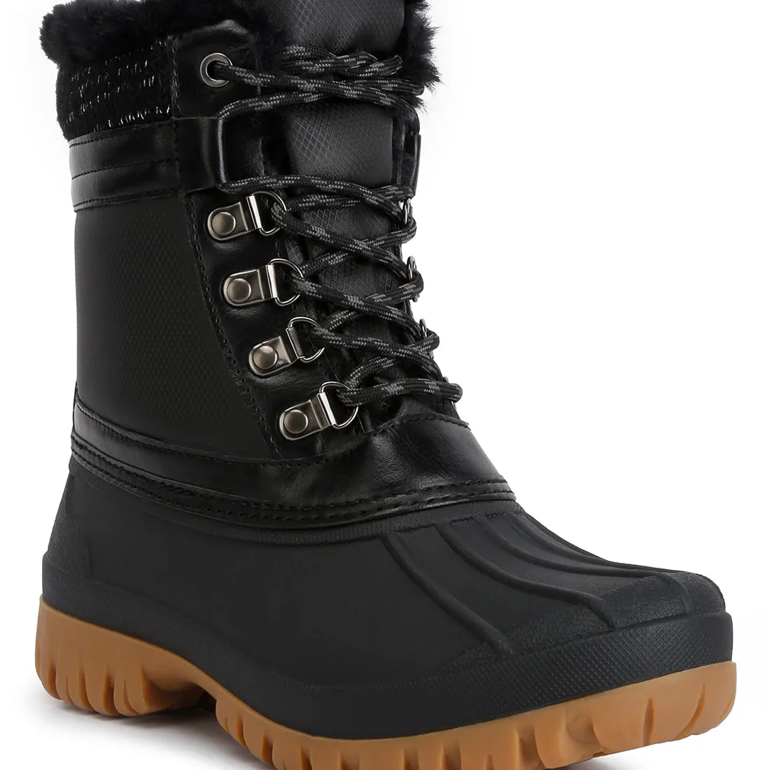Capucine Fur Collar Contrasting Lug Sole Boots