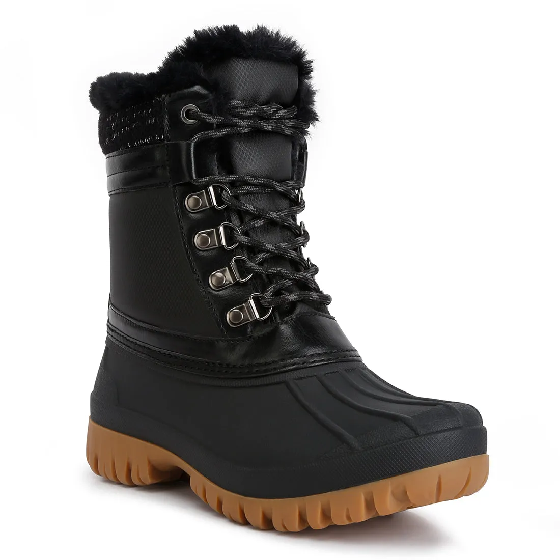 Capucine Fur Collar Contrasting Lug Sole Boots