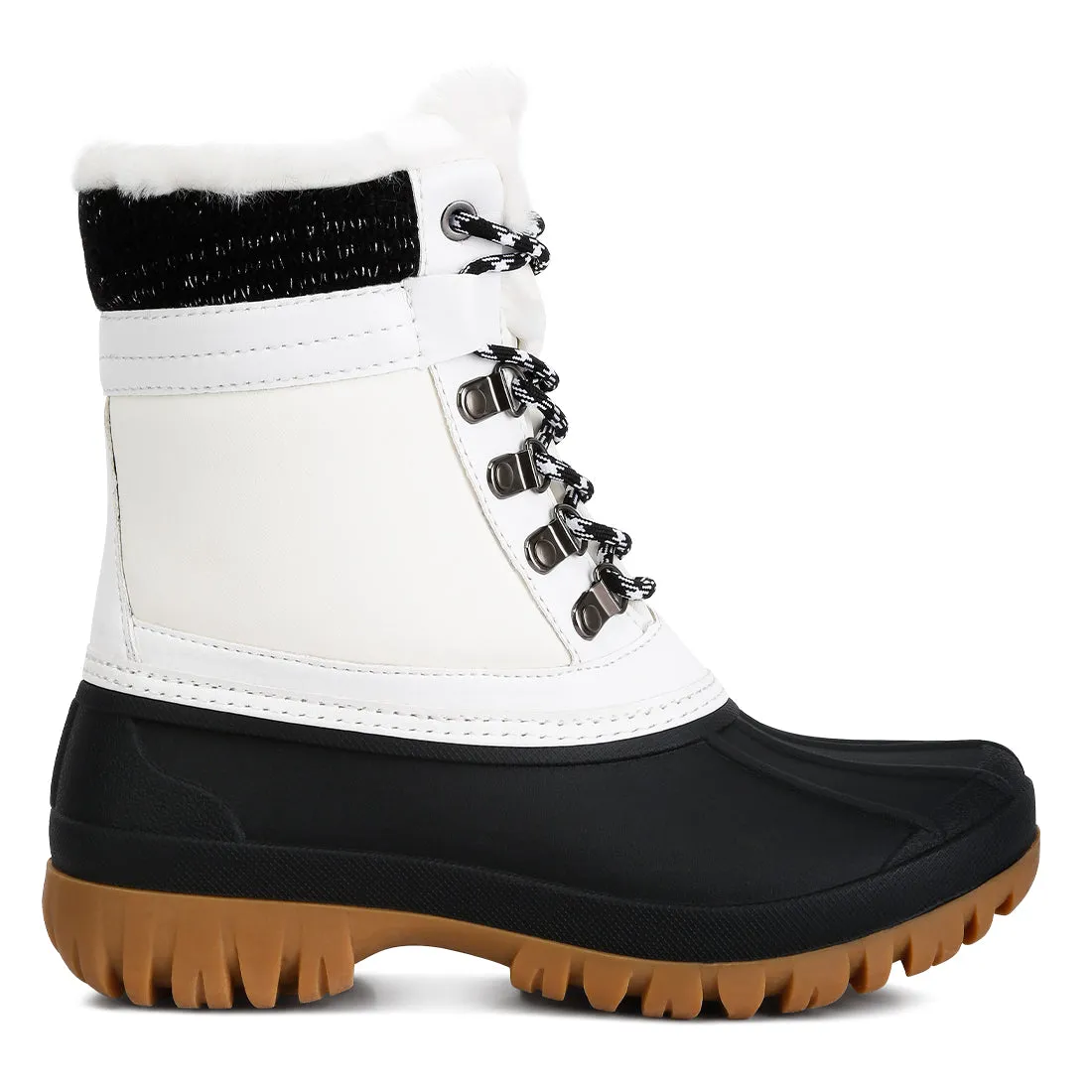 Capucine Fur Collar Contrasting Lug Sole Boots