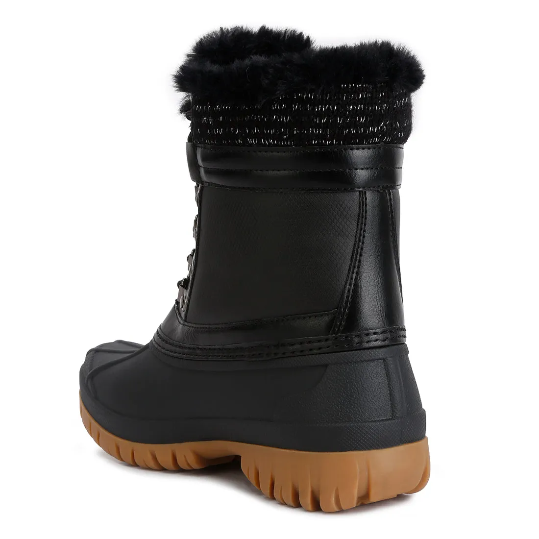 Capucine Fur Collar Contrasting Lug Sole Boots