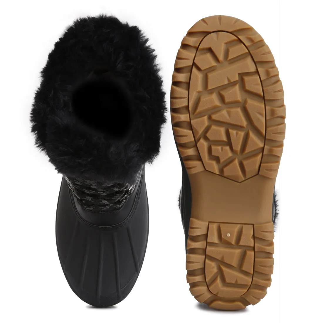 Capucine Fur Collar Contrasting Lug Sole Boots