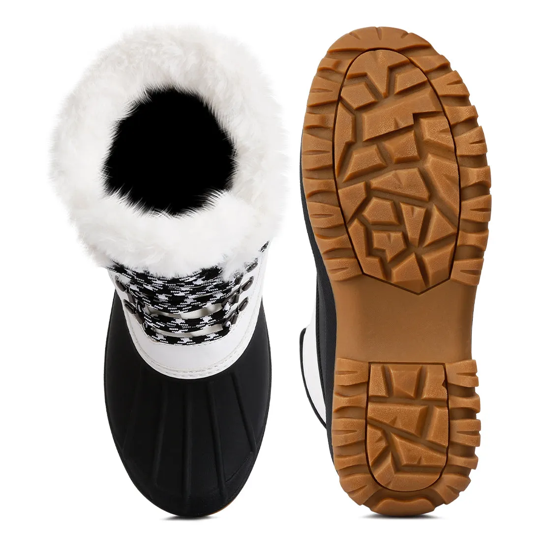 Capucine Fur Collar Contrasting Lug Sole Boots
