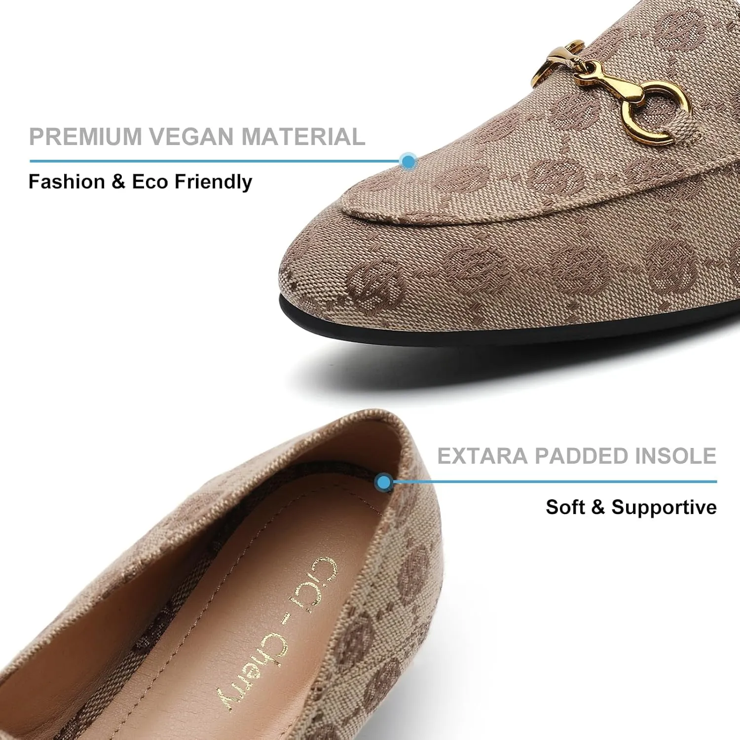 Casual Buckle Loafers for Women Work Flats Round Toe Business Backless Ballet Flats Metal Dcor Driving Slip on