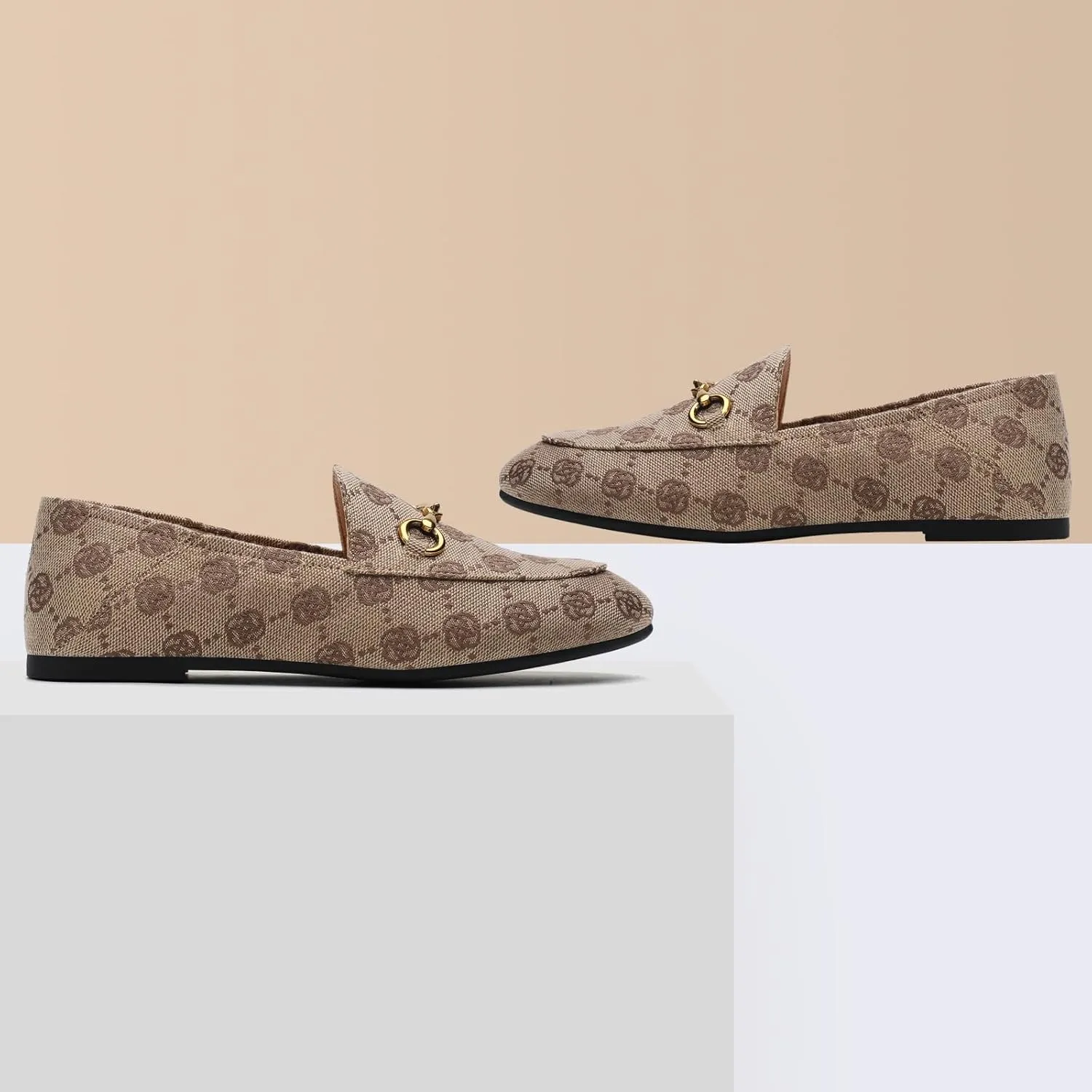 Casual Buckle Loafers for Women Work Flats Round Toe Business Backless Ballet Flats Metal Dcor Driving Slip on