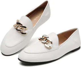 Casual Chain Loafers for Women Work Flats Round Toe Business Backless Ballet Flats Metal Décor Driving Slip on