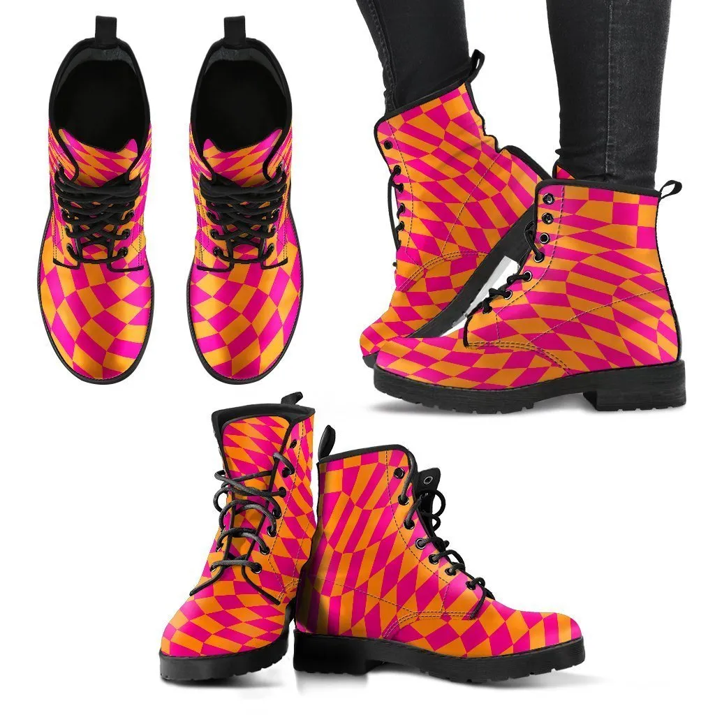 Combat Boots - Special Checkers | Handmade Lace Up Boots, Vegan Leather Lace Up Boots Women, Vegan Leather, Aesthetic Shoes, Sorority Shoes