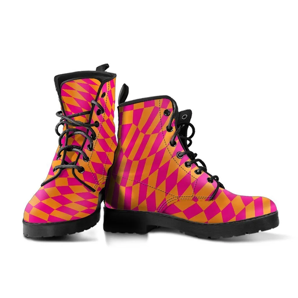 Combat Boots - Special Checkers | Handmade Lace Up Boots, Vegan Leather Lace Up Boots Women, Vegan Leather, Aesthetic Shoes, Sorority Shoes