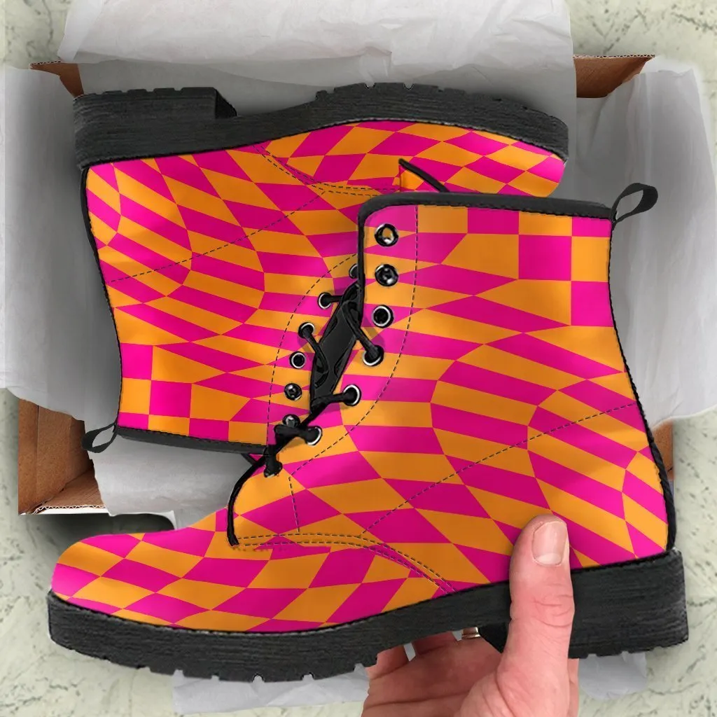 Combat Boots - Special Checkers | Handmade Lace Up Boots, Vegan Leather Lace Up Boots Women, Vegan Leather, Aesthetic Shoes, Sorority Shoes