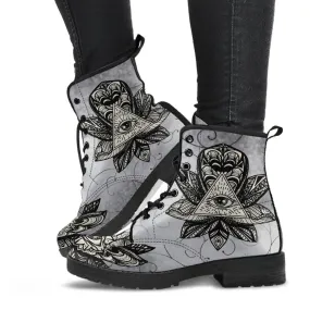 Combat Boots - The Eye of Providence | Vegan Leather Lace Up Boots Women, Handmade Lace Up Boots, Women's Boots, Custom Shoes, Boho Shoes