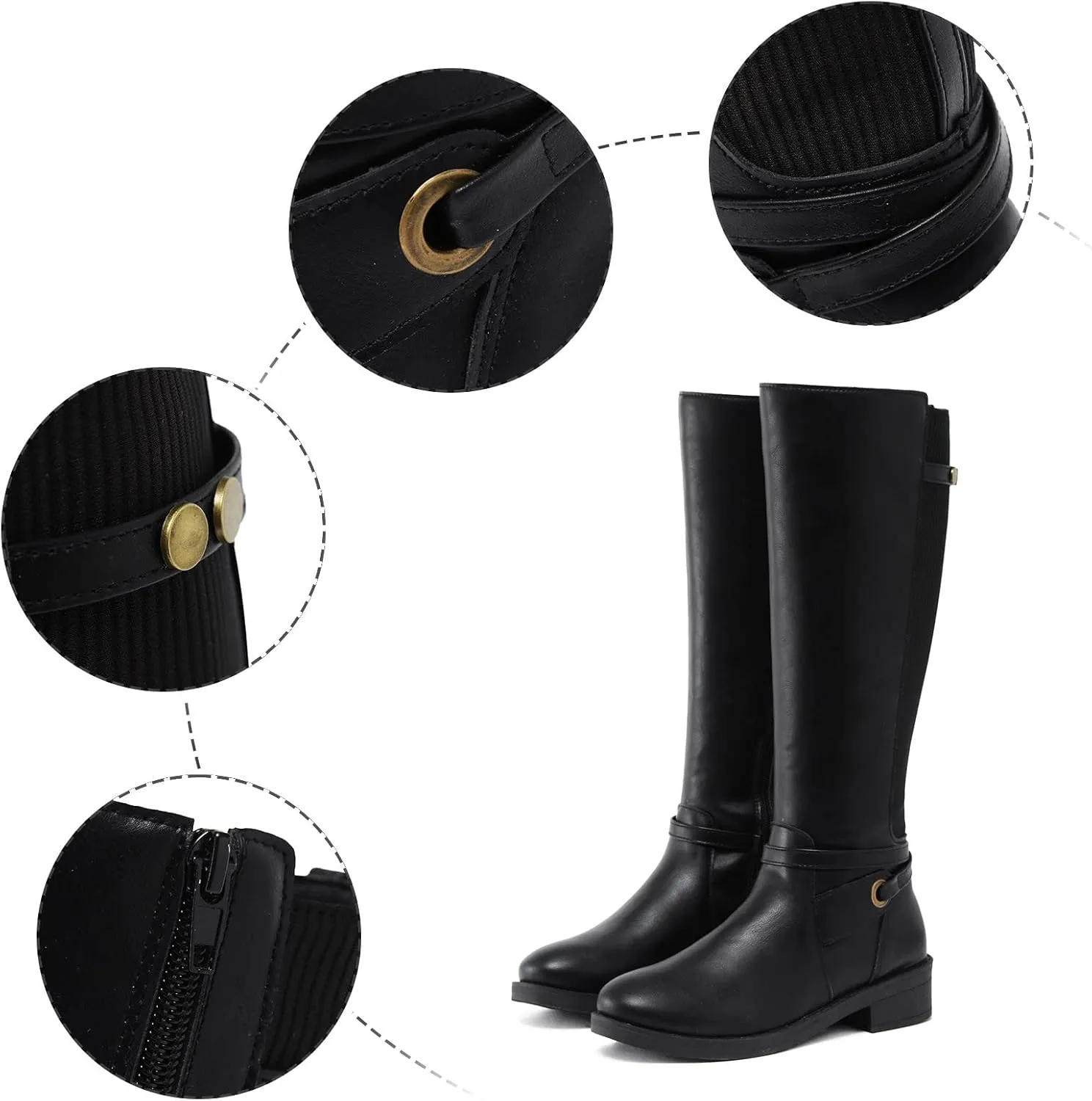 Combat Boots Womens Chunky Heel Cowboy Boots Thigh High Boots Leather Long Boots Knee High Tall Long Bootie