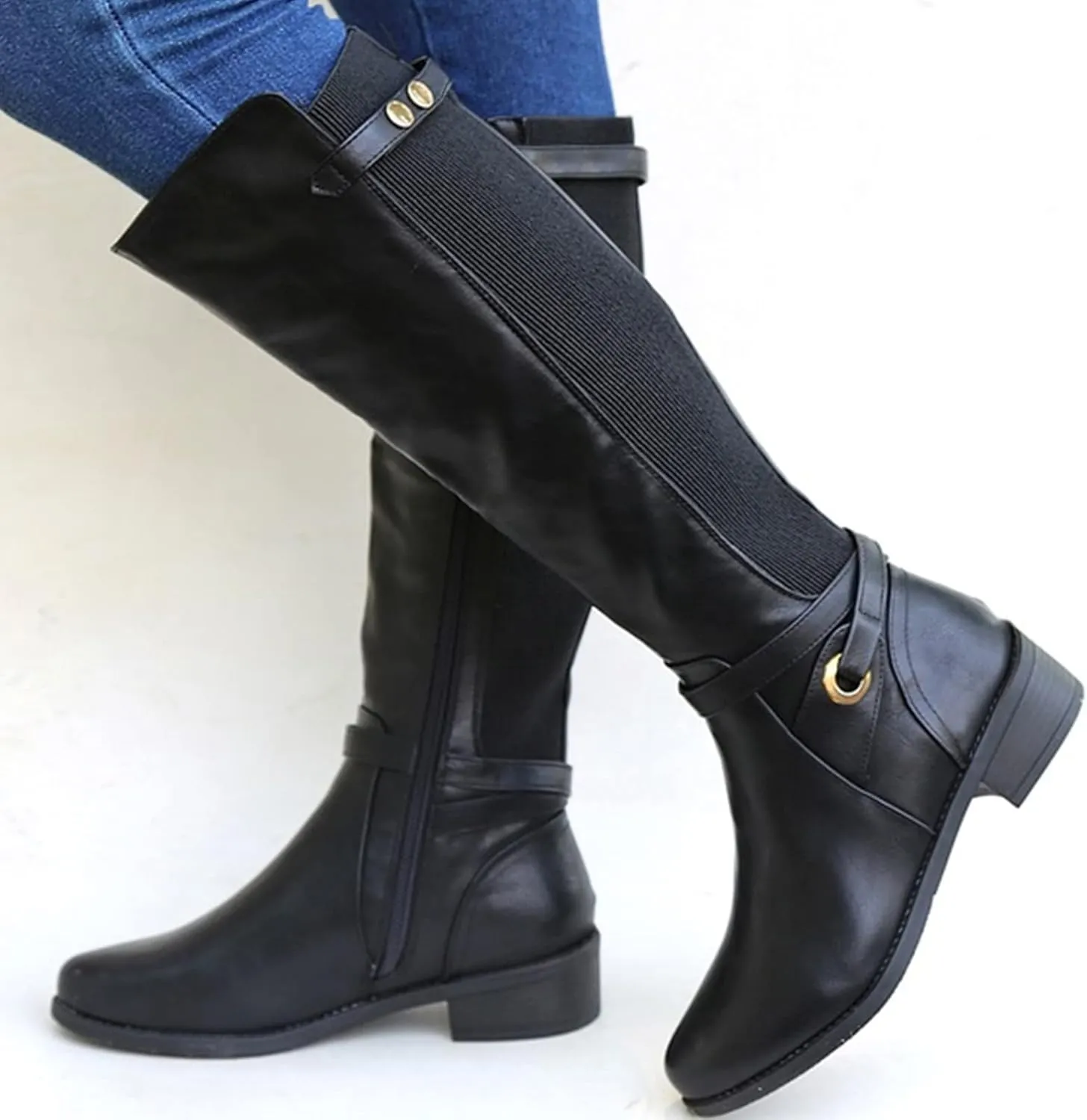 Combat Boots Womens Chunky Heel Cowboy Boots Thigh High Boots Leather Long Boots Knee High Tall Long Bootie