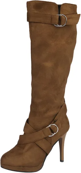 Combat Boots Womens High Heel Knee High Boots Side Zipper Suede Pointed Thigh High Boots Tall Long Boots