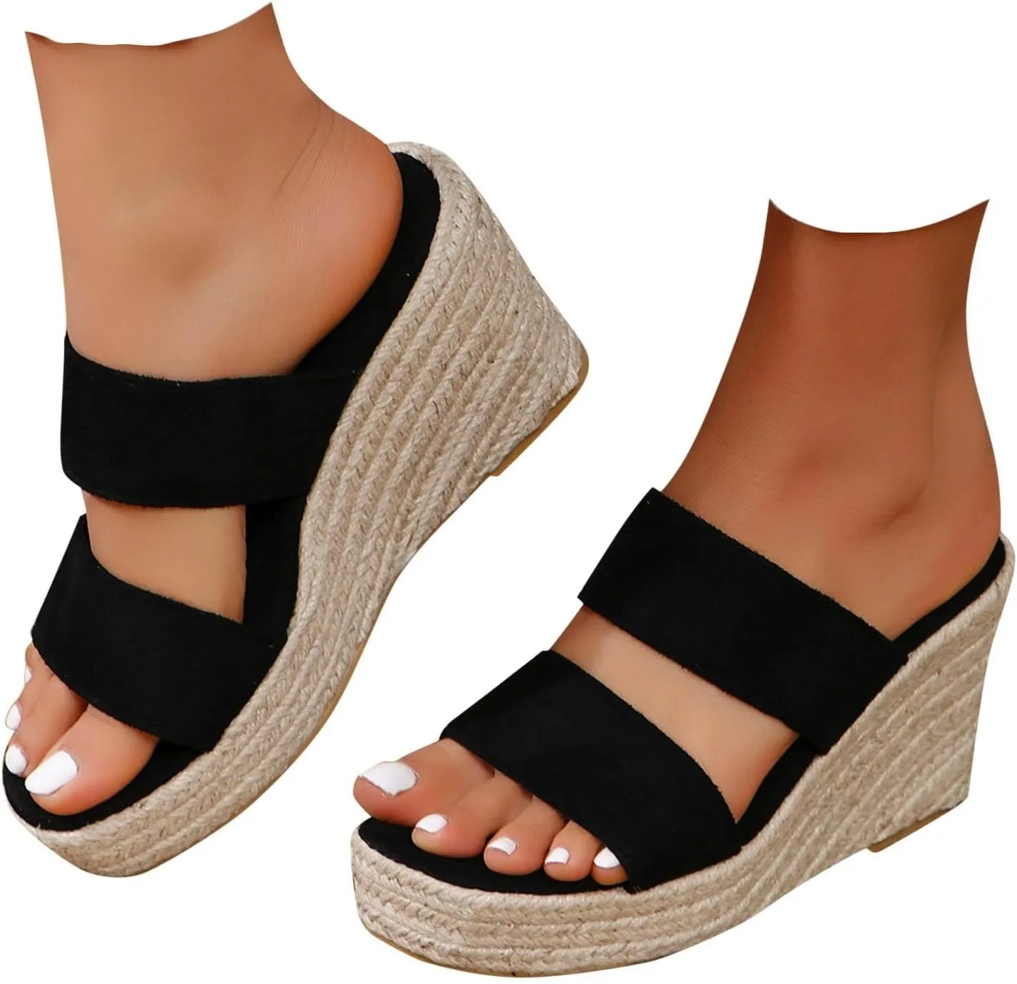 Espadrilles Platform Slides for Women Casual Summer Slide Platform Sandals, Slip On Wedge Sandals Open Toe Espadrilles Slides Dressy High Heel Beach Sandal Comfortable Wedges Shoe Mules, 9.5