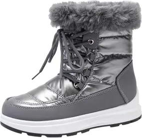 Fashion Women Winter Water Proof Flat Lace Up Keep Warm Snow Boots Comfortable Mid Boots Shoes Flat Snow Boots for Women Knee