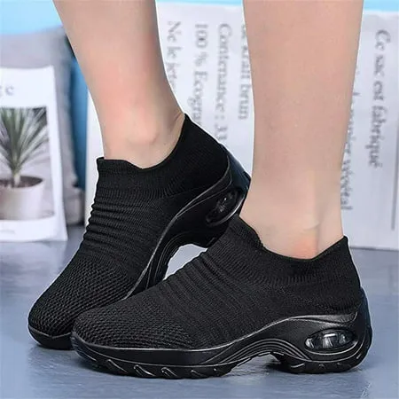 HAOSHIDUO Women's Walking Shoes Sock Sneakers Slip On Loafer Mesh Air Cushion Easy Shoes Moccasins Casual Comfortable Work Nurse ShoesBlack,