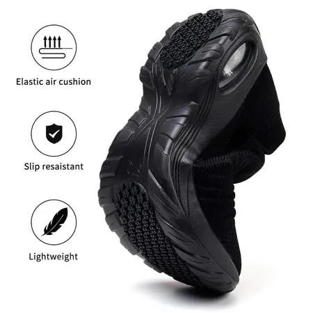 HAOSHIDUO Women's Walking Shoes Sock Sneakers Slip On Loafer Mesh Air Cushion Easy Shoes Moccasins Casual Comfortable Work Nurse ShoesBlack,