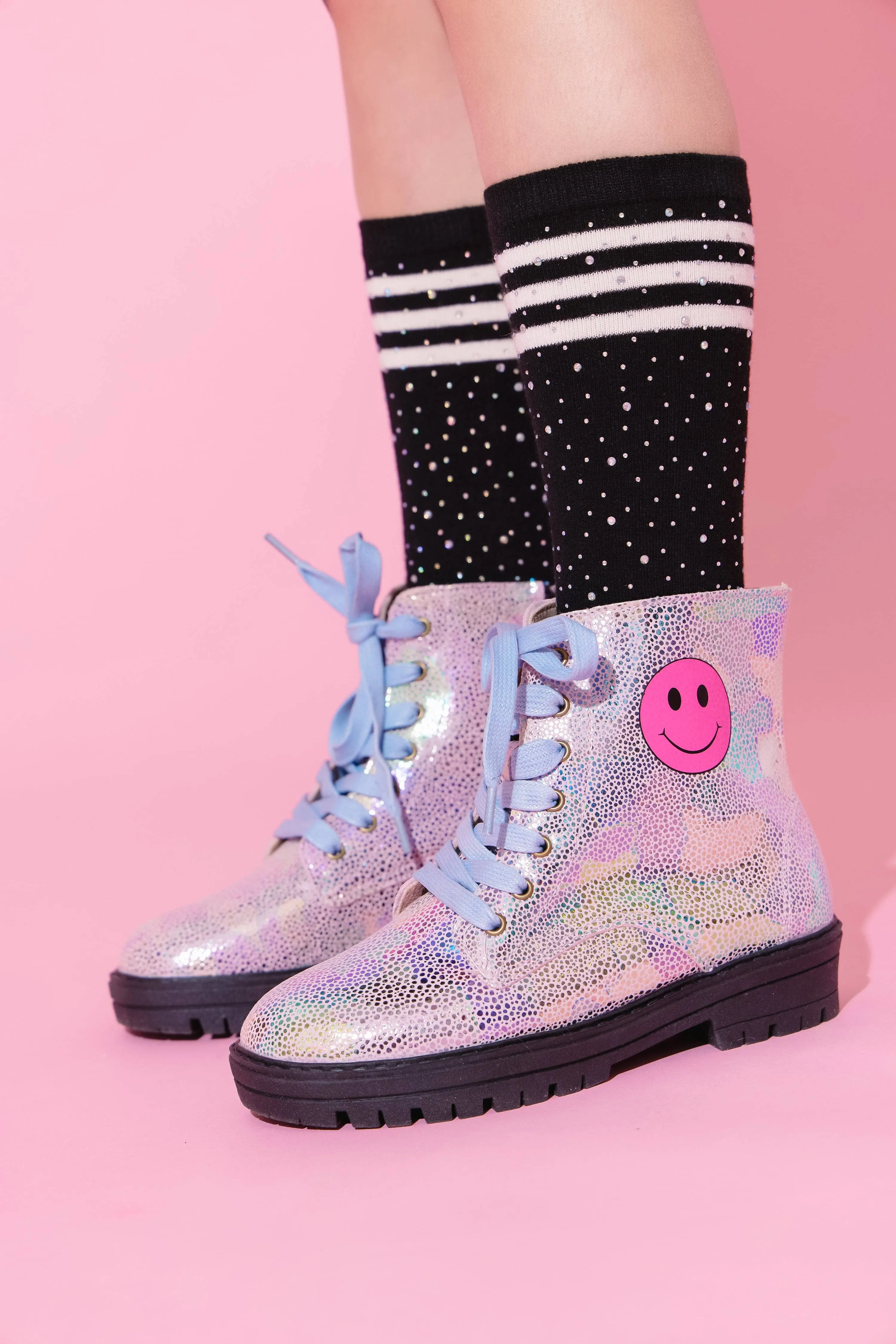 Happy Rainbow Emoji Combat Boots