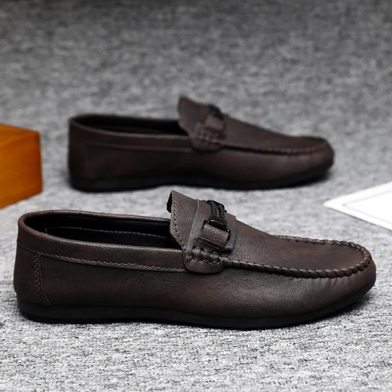 High-end formal wear summer soft sole business work waterproof and lightweight leather surface men's loafu beanie shoes men's thick sole breathable