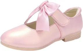 Kids Ballet Shoes Flower Girls Mary Jane Flats with Bow Dress Shoes Party Wedding Church Shoes for Toddler Girl
