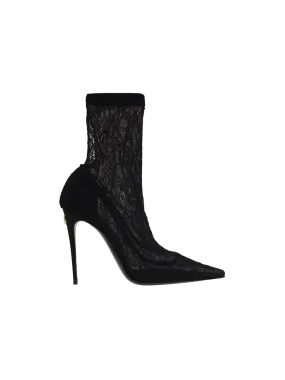 Lace Pattern Leather Ankle Boots