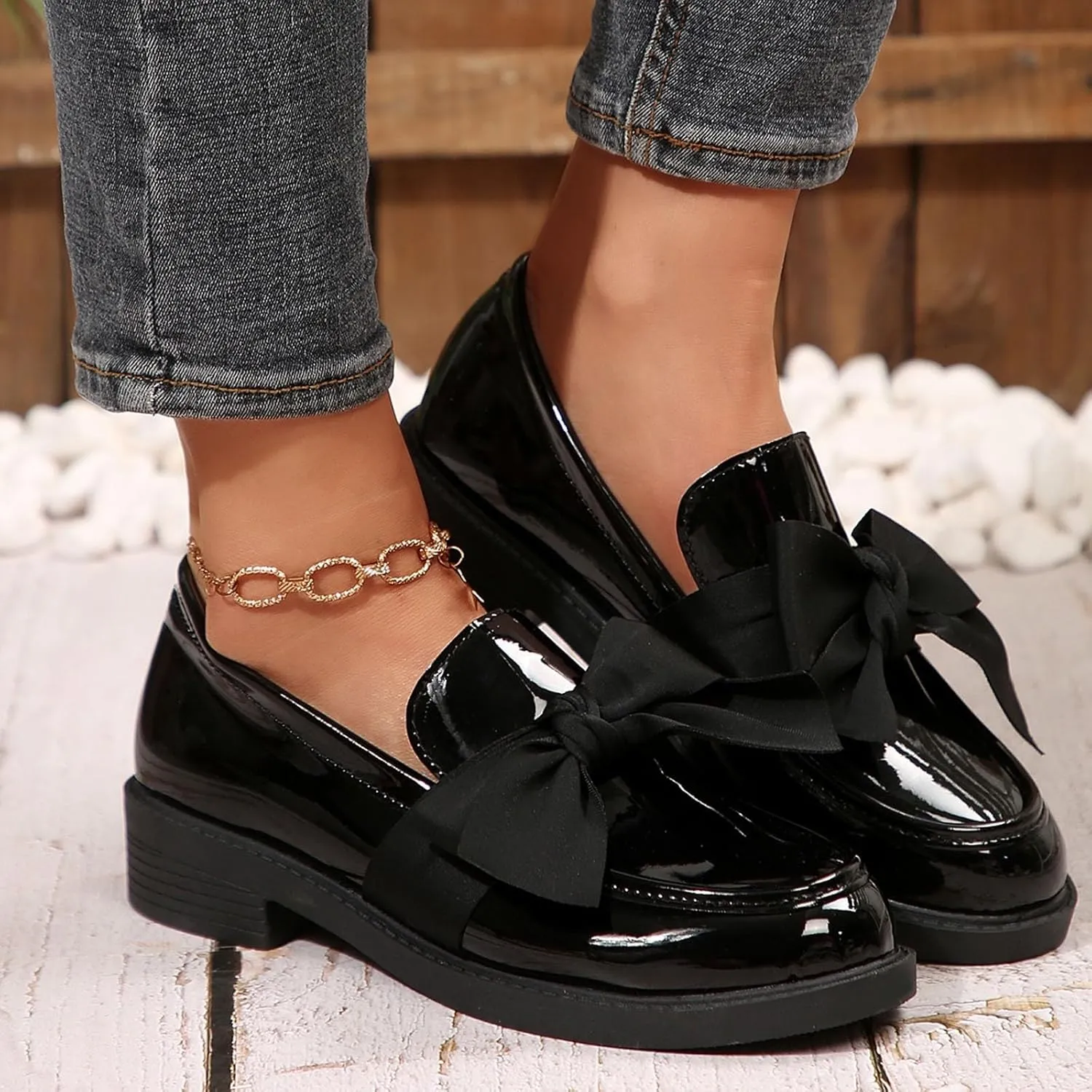 Loafers for Women Slip on Penny Loafer Dressy Business Shoes Casual Work Shoes Fashion Comfy Loafers with Bowknot