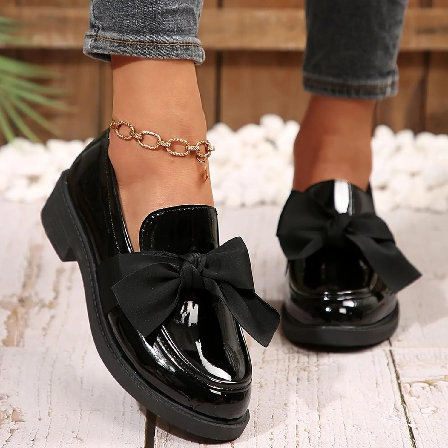 Loafers for Women Slip on Penny Loafer Dressy Business Shoes Casual Work Shoes Fashion Comfy Loafers with Bowknot