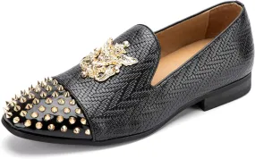 Meijiana Mens Velvet Loafers Dress Shoes with Metal Embellishments Party Luxury Loafer Shoes