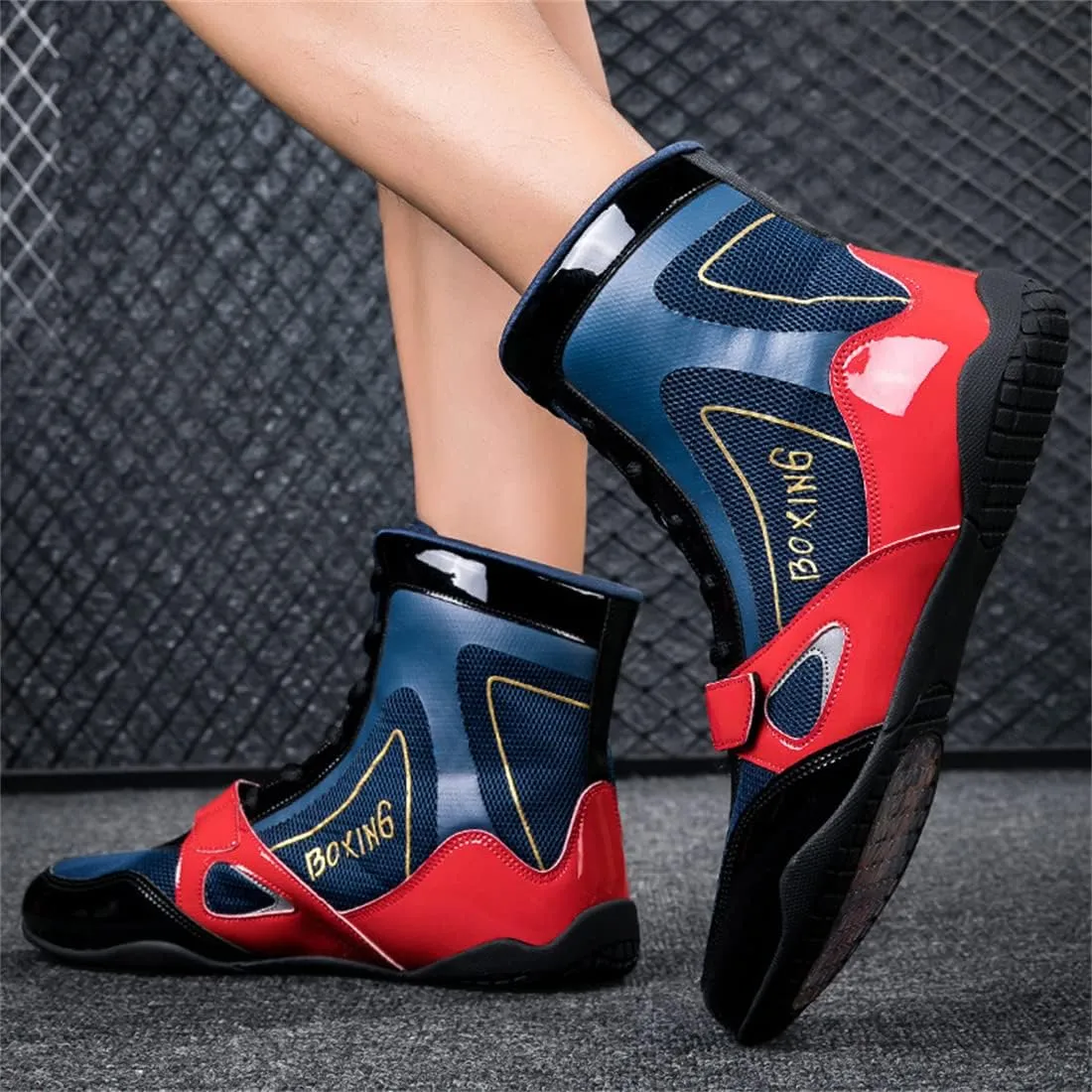 Mens Boxing Shoes Non Slip Wrestling Trainers Breathable Bodybuilding Gym Shoes High-Top Kickboxing Sport Fitness Sneakers