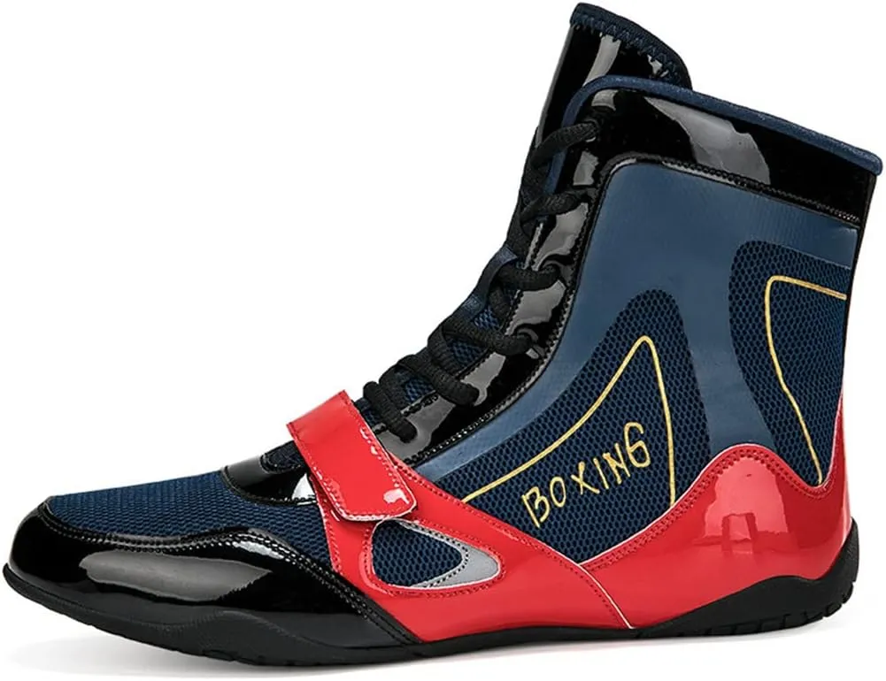 Mens Boxing Shoes Non Slip Wrestling Trainers Breathable Bodybuilding Gym Shoes High-Top Kickboxing Sport Fitness Sneakers