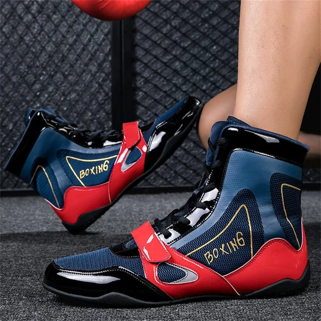 Mens Boxing Shoes Non Slip Wrestling Trainers Breathable Bodybuilding Gym Shoes High-Top Kickboxing Sport Fitness Sneakers