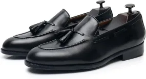 Men's Dress Shoes Slip-On Leather Formal Shoes Fashion Casual Tassel Slip on Driving Flats Dress Shoes-Black||44
