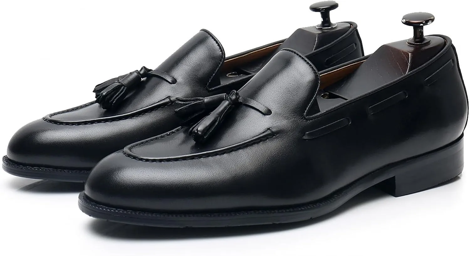 Men's Dress Shoes Slip-On Leather Formal Shoes Fashion Casual Tassel Slip on Driving Flats Dress Shoes-Black||44