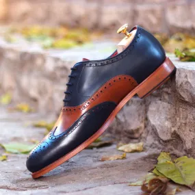 Men's Full Brogue Leather Shoes Wide Plus Size Blue Brown 1624
