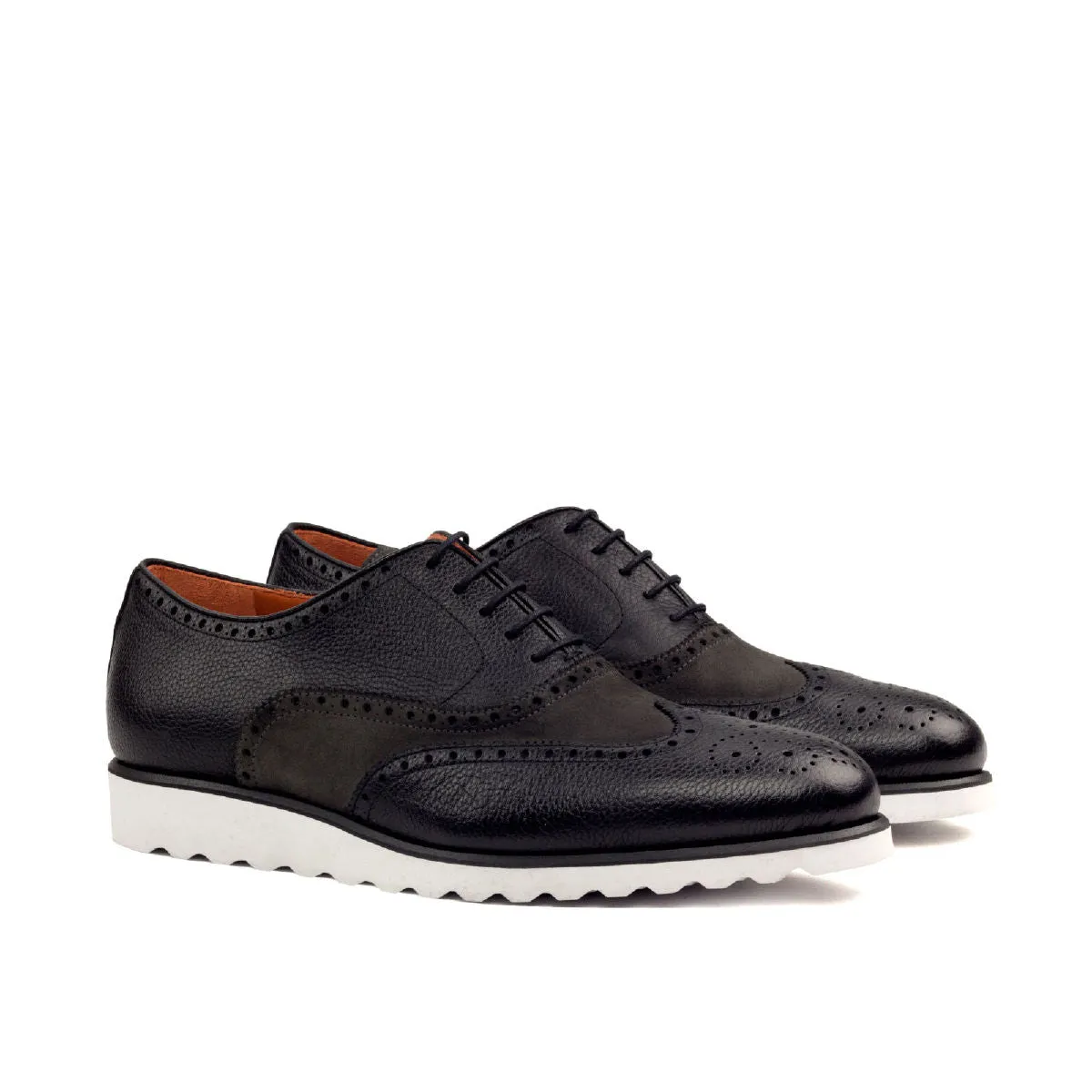 Men's Full Brogue Leather Shoes Wide Plus Size Grey Black 2471