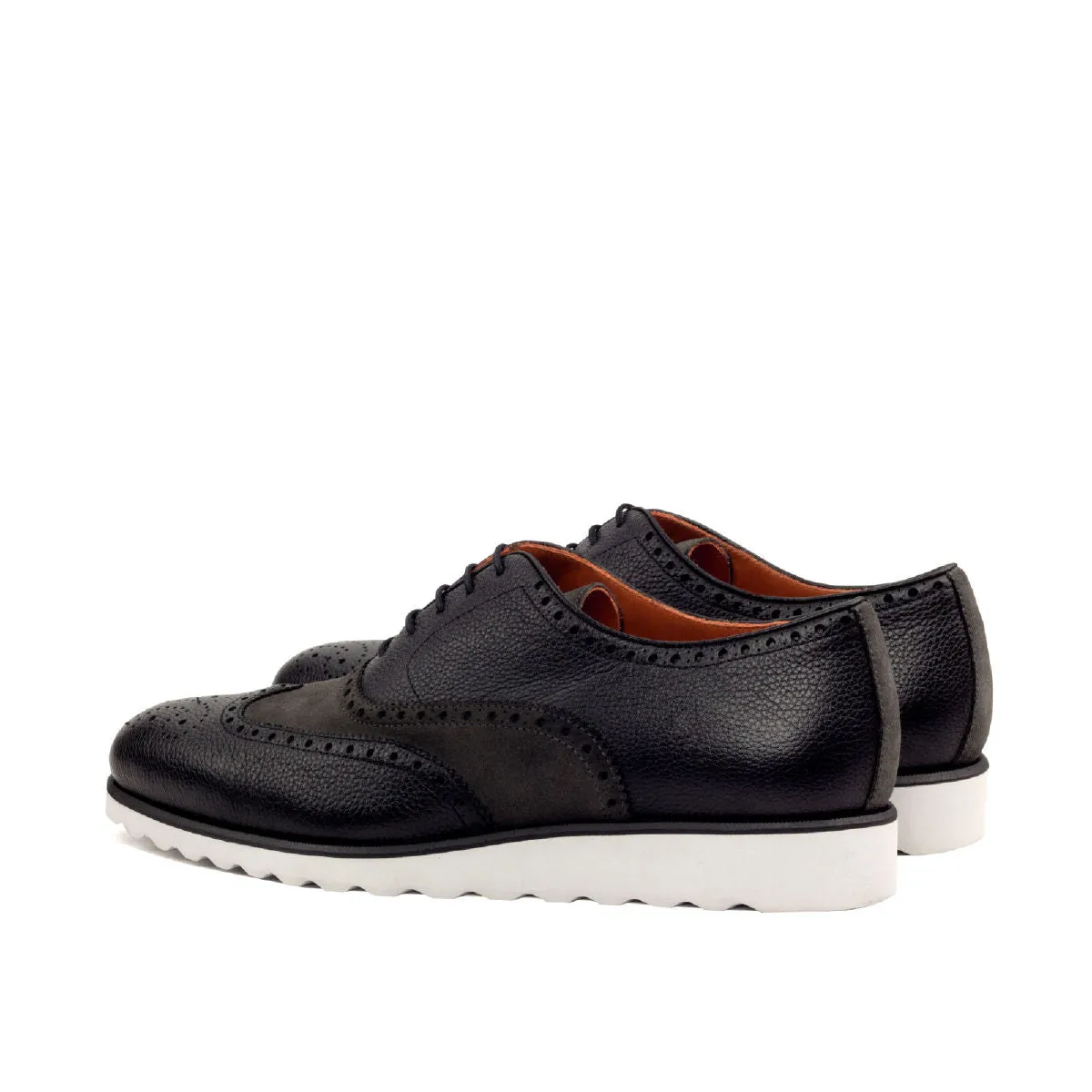 Men's Full Brogue Leather Shoes Wide Plus Size Grey Black 2471