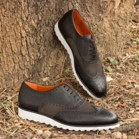 Men's Full Brogue Leather Shoes Wide Plus Size Grey Black 2471