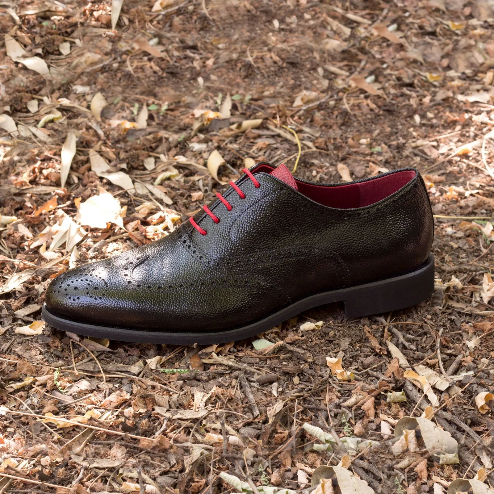 Men's Full Brogue Leather Shoes Wide Plus Size Red Black 2366