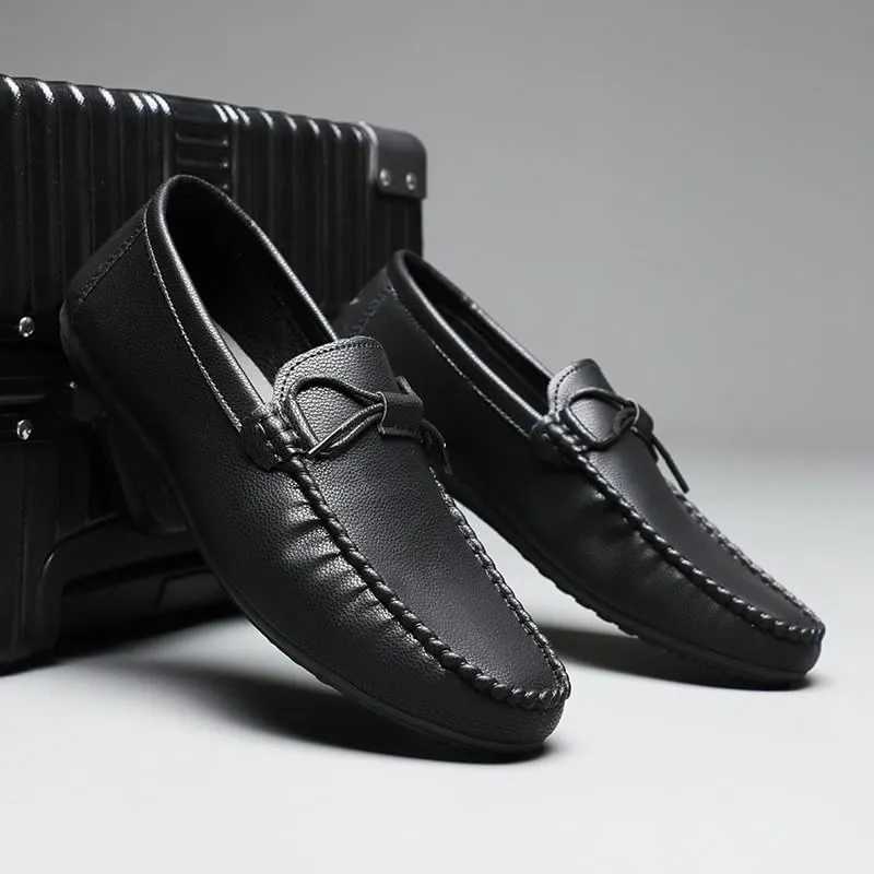 Men's PU Leather Loafers with Stitching Details, Round Toe, Comfortable Deck Shoes, Flat Heel, Slip-Resistant Slip-Ons for Fashion