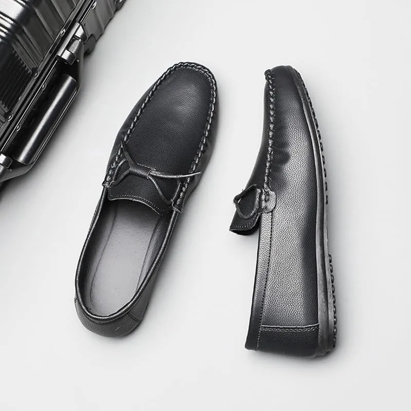 Men's PU Leather Loafers with Stitching Details, Round Toe, Comfortable Deck Shoes, Flat Heel, Slip-Resistant Slip-Ons for Fashion